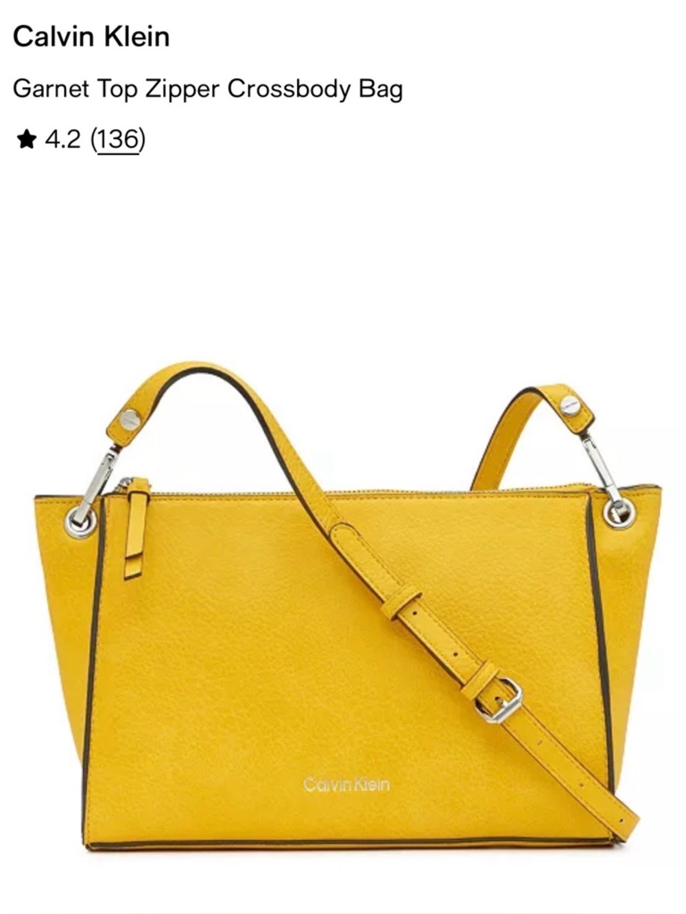 Calvin Klein garnet top zip swing crossbody 💛